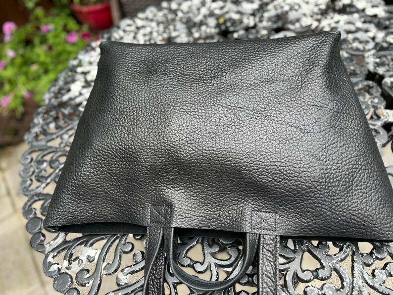 Extra large Black leather tote bag Work and travel computer bag, Large shopping bag with zipper option - Imagem 7